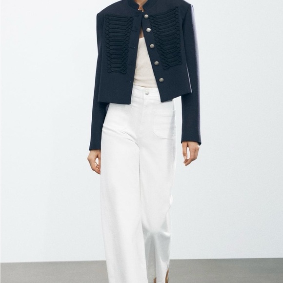 Zara Denim - Zara White Patch Pocket Wide Leg Jeans US size 4 or 26